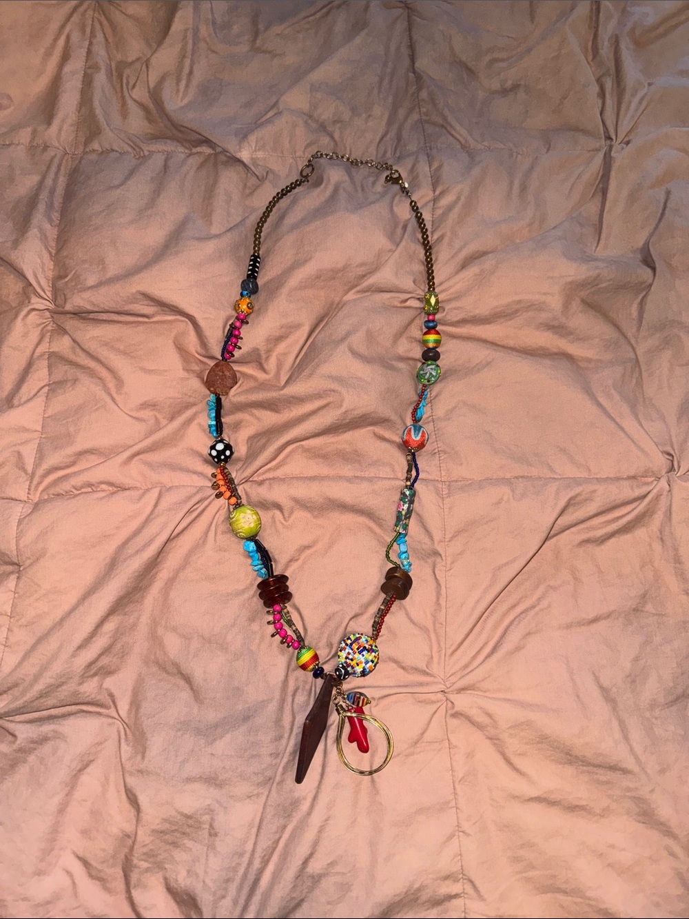 Chico's Multicolor Beaded Charm Necklace with Brown Accents